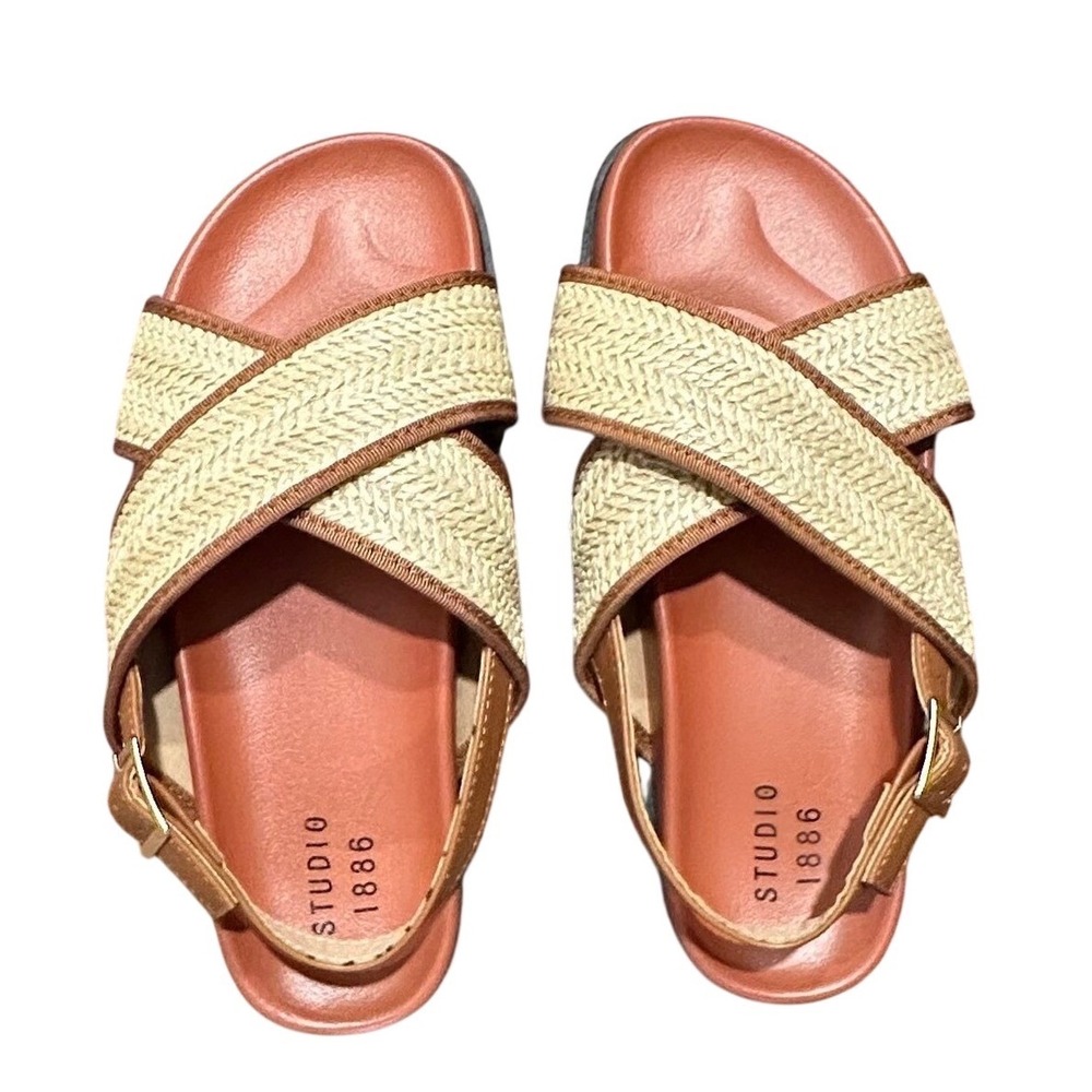 Studio 1886 Womens Raffia Crisscross Slingback Sandals Tan Beige Flat Size‎ 8